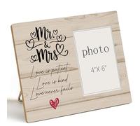 Mr & Mrs Wedding Picture Frame, Love is Patient Love is Kind - Wedding Bridal Shower Gifts for Newlywed, Engagement Photo Frame Gift for Couples, Tabletop Wall Display (4x6 Inch Photo)