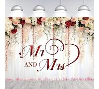 Mr & Mrs White and Burgundy Floral Bridal Shower Backdrop Wedding Bride to Be Engagement Photography Backdrops Couples Wedding Bride and Groom Engaged Ceremony Anniversary Banner (A, 7X5FT)