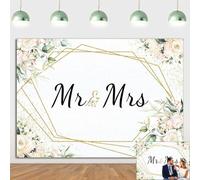 Mr & Mrs White Floral Bridal Shower Backdrop Mr Mrs Wedding Theme Photo Backgrounds 7x5ft Wedding Bride to Be Engagement Photography Backdrops Prom Party Banner Decor Party Banner Photo Booth Prop