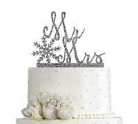Mr & Mrs with snowflake Cake Topper - Bride and Groom Sign Wedding Engagement Cake Topper Decorations (Silver Glitter Acrylic)