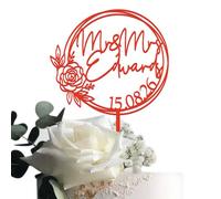 Mr & Mrs Wooden Cake Topper Personalized with Custom Name and Date - 3mm Wood Laser Cut Wedding Cake Decoration - 14x18cm Multiple Colors - Gift for Couples, Wedding, Engagement or Anniversary