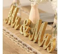 Mr & Mrs Wooden Letters for Wedding Table, Golden Large Mr. and Mrs. Sweetheart Table Decoration, Mister and Miss Wood Sign， Mr and Ms Wedding Present (Mr&Mrs-Golden)