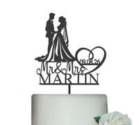 Mr & Mrs Wooden Wedding Cake Topper Personalized with Custom Name & Date - 3mm Wood Laser Cut Bride Groom Silhouette - 14x18cm Multiple Colors - Wedding, Engagement, Anniversary Couples Gift