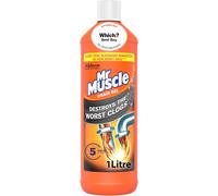 Mr Muscle Drain Unblocker, Sink & Drain Cleaner,, Dissolves Clogs, Works 3x Better Than Bleach, Safe for All Pipes, 1L