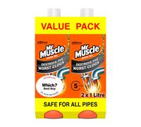 Mr Muscle Drain Unblocker, Sink & Drain Cleaner, Fast Acting Heavy Duty Gel Formula, 3x Better Than Bleach, Safe for All Pipes, Duo Pack, (2 x 1L)