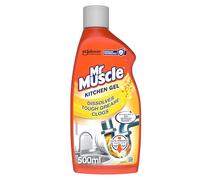 Mr Muscle Kitchen Drain Unblocker & Cleaner Gel (500ml) Dissolves Clogs, Works 3x Better Than Bleach, Safe for All Pipes