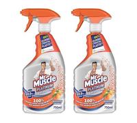 Mr Muscle Platinum Bathroom Cleaner Spray 2 x 750ml - Mandarin Orange | Powerful Bathroom Cleaner | Removes Soap Scum, Limescale & Water Marks | Streak-Free Shine | Fresh Fragrance | Trigger Spray