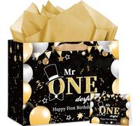 Mr. Onederful 1st Birthday Gift Bag for Boys - Wrapping Paper Bag with Card and Tissue Papers for Newborn Baby Shower or One Year Old Birthday Party Decorations