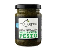 Mr Organic - Organic NAS Basil & Chilli Pesto 130g - Non GMO & Preservative Free - Gluten Free & Vegan - for Healthy Home Cooking - Pack of 1