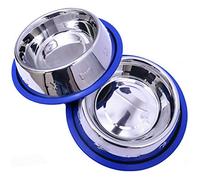 Mr. Peanut's Set Of 2 Etched Stainless Steel Dog Bowls, Easy To Clean, Bacteria & Rust Resistant, With Non-Skid No-Tip Silicone Ring, Feeding Bowls For Dogs (2 Pak / 32Oz Each Bowl)