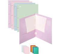 Mr. Pen- 4 Pocket Folders with 3 Hole Punch, 4 Pack in Pastel Colors for School and 3 Ring Binders