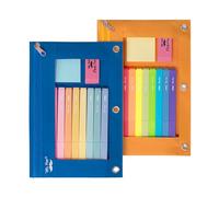 Mr. Pen - Canvas Pencil Pouch with Zipper, Blue and Orange, 2 Fabric Binder Pockets, 3 Ring Design