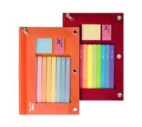 Mr. Pen Fabric Pencil Pouch with 3 Binder Holes, Black, red and orange