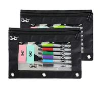 Mr. Pen Fabric Pencil Pouch with 3 Binder Holes, Black, Set of 2