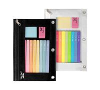 Mr. Pen Fabric Pencil Pouch with 3 Binder Holes, Black, Set of 2,black and white colored