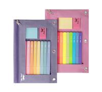 Mr. Pen Fabric Pencil Pouch with 3 Binder Holes, Black, Set of 2,light orange and lagoon