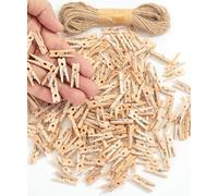Mr. Pen- Mini Wooden Clothes Pins for Photo, 2.54 cm, 200 Pack, Small Clothespins with Jute Twine for Scrapbooking, Labeling Plants, Gift Tags, Tiny Crafts, Photo Display, Decoration