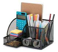 Mr. Pen - Modern Minimalist Black Mesh Desk Organizer, 6 Compartments & 1 Sliding Drawer, Perfect for Office, School & Home Supplies