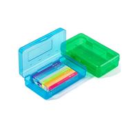 Mr. Pen- Pencil Box, 2 Pack, Assorted Color for Kids, Plastic Hard Pencil Case, School Supply Crayon Small Storage Box, blue & green colored pencil box
