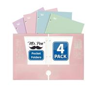 Mr. Pen- Pocket Folders, 4 Pocket, 4 Pack, Pastel Colors, Folders with Pockets 3 Hole Punched, Folder, Binder Folder