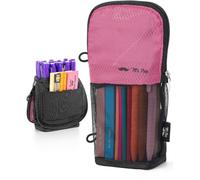 Mr. Pen- Standing Pencil Case Pouch, Sit & Lay Mesh-View Design, Black & Pink, Interior Pocket & 2 Elastic Binder Loops, Cute Pencil Case for Girls and Boys