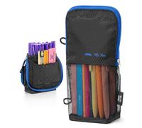 Mr. Pen- Standing Pencil Case Pouch, Sit & Lay Mesh-View Design, Black with Blue Zipper, Interior Pocket & 2 Elastic Binder Loops, Cute Pencil Case for Girls and Boys