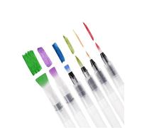Mr. Pen Watercolor Brush Pens, 6 pcs, Pointed & Flat Tips, Nylon Bristles, White, Refillable, Portable Ink/Water Brush