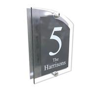 Mr Plaques Arched A5 House Sign Gloss Clear Perspex Floating Door Plaque KSS-2 Text Style Personalised Address UV Printed Outdoor Sign