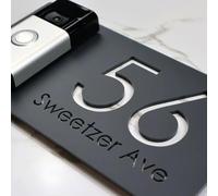 Mr Plaques Bellissima A4 F31 Floating House Sign 300 x 160mm Personalised Gloss Clear Plaque Laser Cut Matt Black with White Marble Effect Composite Aluminium UK (Gray & White Marble)