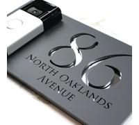 Mr Plaques Bellissima DB A4 Floating House Sign Personalised Acrylic Door Bell Address Plaque Custom Name Number Modern Outdoor House Plate with Fixing Kit (Gray & Silver Mirror)