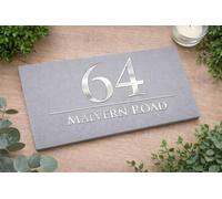 Mr Plaques Bellissima H3 A4 Floating House Sign Personalized Acrylic Door Plaque Modern Address Sign Custom Name Number House Plate Weatherproof Outdoor with Fixing Kit (Matt Gray & Silver Mirror)