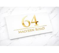 Mr Plaques Bellissima H3 A4 Floating House Sign Personalized Acrylic Door Plaque Modern Address Sign Custom Name Number House Plate Weatherproof Outdoor with Fixing Kit(Matt White & Gold Mirror)