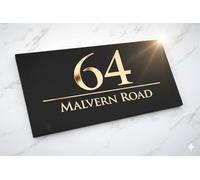 Mr Plaques Bellissima H3 A4 Floating House Sign Personalized Acrylic Door Plaque Modern Address Sign Custom Name Number House Plate Weatherproof Outdoor with Fixing Kit (Matt Black & Rose Gold Mirror)