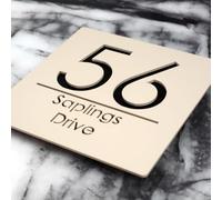 Mr Plaques Bellissima S1 F31 Floating House Sign Personalised Acrylic Door Plaque Square Address Sign Custom Name Number Modern Outdoor House Plate with Fixing Kit (Matt Cream & Gloss Black)