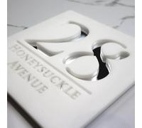 Mr Plaques Bellissima S1 Floating House Sign Personalised Acrylic Door Plaque Modern Square Address Sign Custom Name Number Weatherproof Outdoor House Plate with Fixing Kit (White & Chrome Mirror)