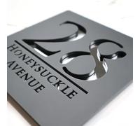 Mr Plaques Bellissima S1 Floating House Sign Personalised Acrylic Door Plaque Modern Square Address Sign Custom Name Number Weatherproof Outdoor House Plate with Fixing Kit (Grey & Chrome Mirror)