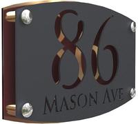 Mr Plaques Carino A4 F32 Floating House Sign Personalised Acrylic Door Plaque Modern Square Address Sign Custom Name Number Outdoor House Plate Silver Mirror Finish (Gray & Copper Mirror)