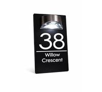 Mr Plaques Exalted LED A4 Floating House Sign Personalised Illuminated Acrylic Door Plaque Custom Name Number Modern Outdoor Address House Plate with Fixing Kit (Black & Modern Font)