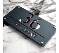 Mr Plaques Luxe H3 F32 Floating House Sign Personalised Acrylic Door Plaque 3D Laser Cut Modern Address Sign Custom Name Number Weatherproof Outdoor with Stand Off Fixings (Grey & Rose Gold Mirror)
