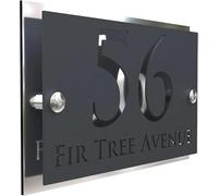 Mr Plaques Simpatico A5 Floating House Sign Personalised Acrylic Door Plaque Compact Address Sign Custom Name Number Modern Outdoor House Plate (Gray & Silver Mirror)