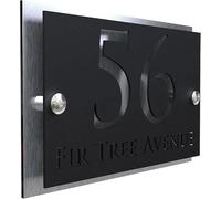 Mr Plaques Simpatico A5 Floating House Sign Personalised Acrylic Door Plaque Compact Address Sign Custom Name Number Modern Outdoor House Plate (Black & Silver)