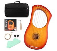 Mr.Power 7 Metal String Lyra Harp Ancient Greece Style Harps with Tuning Wrench, Extra String Set, Cleaning Cloth, Black Carry Bag (Sunburst)