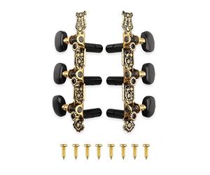 Mr.Power Guitar Tuner Machine Heads Set of 3+3 String Pins Tuning Keys for Classical Guitar Only (Long Black Button, Black)