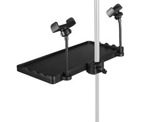 Mr.Power Universal Microphone Stand Plastic Tray with Dual Phone Holder, Clamp-On Adjustable Rack Tray Holder Accessories for Stage, Live Streaming, Recording, Concert Performance, Karaoke, Home