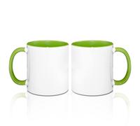 MR.R 11oz Sublimation Blank Coffee Mugs,Cup Blank White Mug Cup with Green Color Mug Inner and Handle,Set of 2