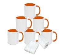 MR.R 11oz Sublimation Blank Coffee Mugs,Cup Blank White Mug Cup with Orange Color Mug Inner and Handle,Set of 6
