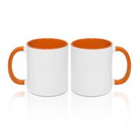 MR.R 11oz Sublimation Blank Coffee Mugs,Cup Blank White Mug Cup with Orange Color Mug Inner and Handle,Set of 2