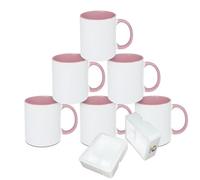 MR.R 11oz Sublimation Blank Coffee Mugs,Cup Blank White Mug Cup with Pink Color Mug Inner and Handle,Set of 6