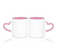 MR.R 11oz Sublimation Blank Coffee Mugs,Cup Blank White Mug Cup with Pink Color Mug Inner and Heart Handle,Set of 2