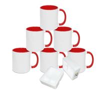 MR.R 11oz Sublimation Blank Coffee Mugs,Cup Blank White Mug Cup with Red Color Mug Inner and Handle,Set of 6